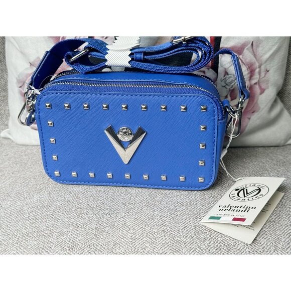 Blue Valentino Orlandi "V"Logo Double Zip CameraBag w/Adjustable Brand strap NWT - Picture 1 of 7